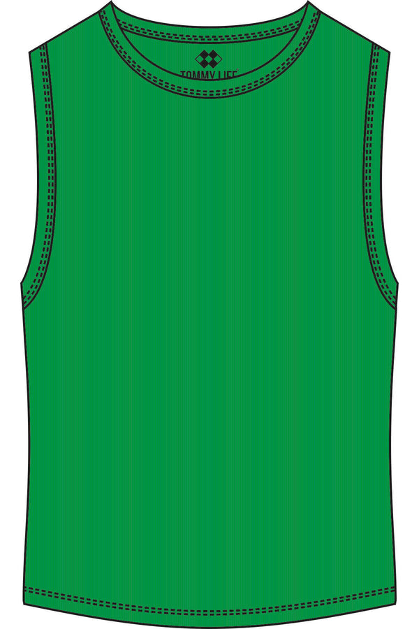 Tommylife Toptan Yeşil Basic Kolsuz O Yaka Kadın Crop Top Atlet - 97204