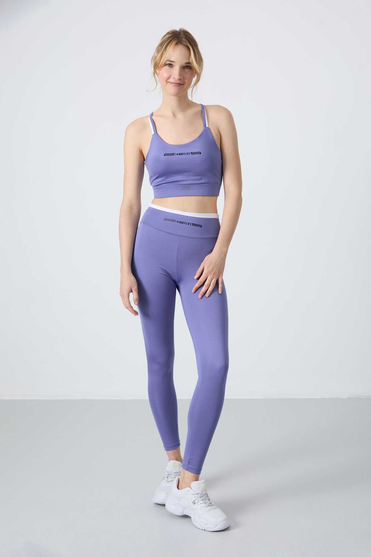 Tommylife Toptan Talie Inalta Fit Stramt Femeie Corset Pantalon Leggings Set 95333 Violet