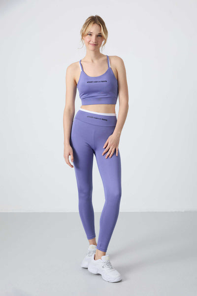 Tommylife Toptan Talie Inalta Fit Stramt Femeie Corset Pantalon Leggings Set 95333 Violet