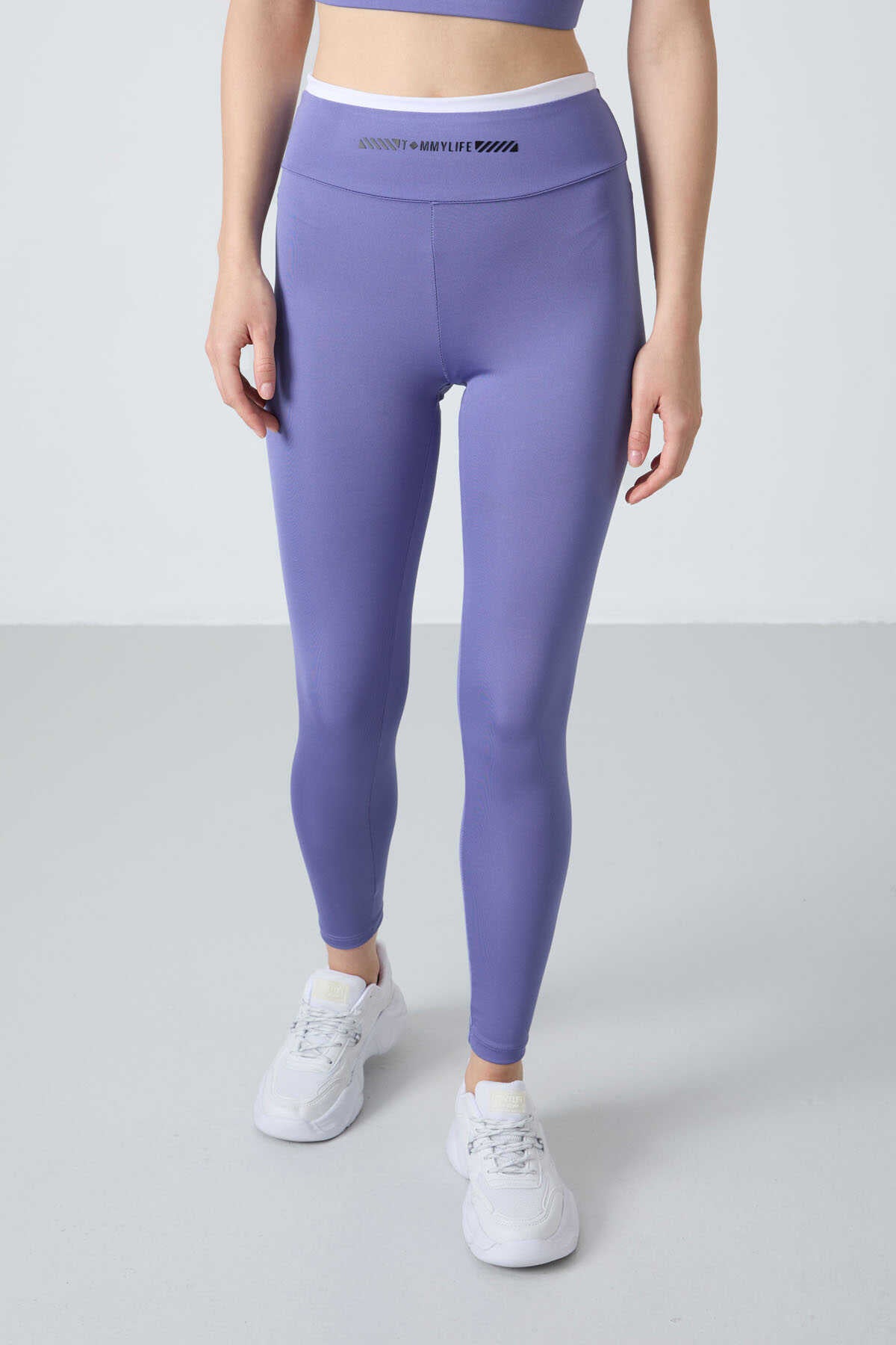 Tommylife Toptan Talie Inalta Fit Stramt Femeie Corset Pantalon Leggings Set 95333 Violet