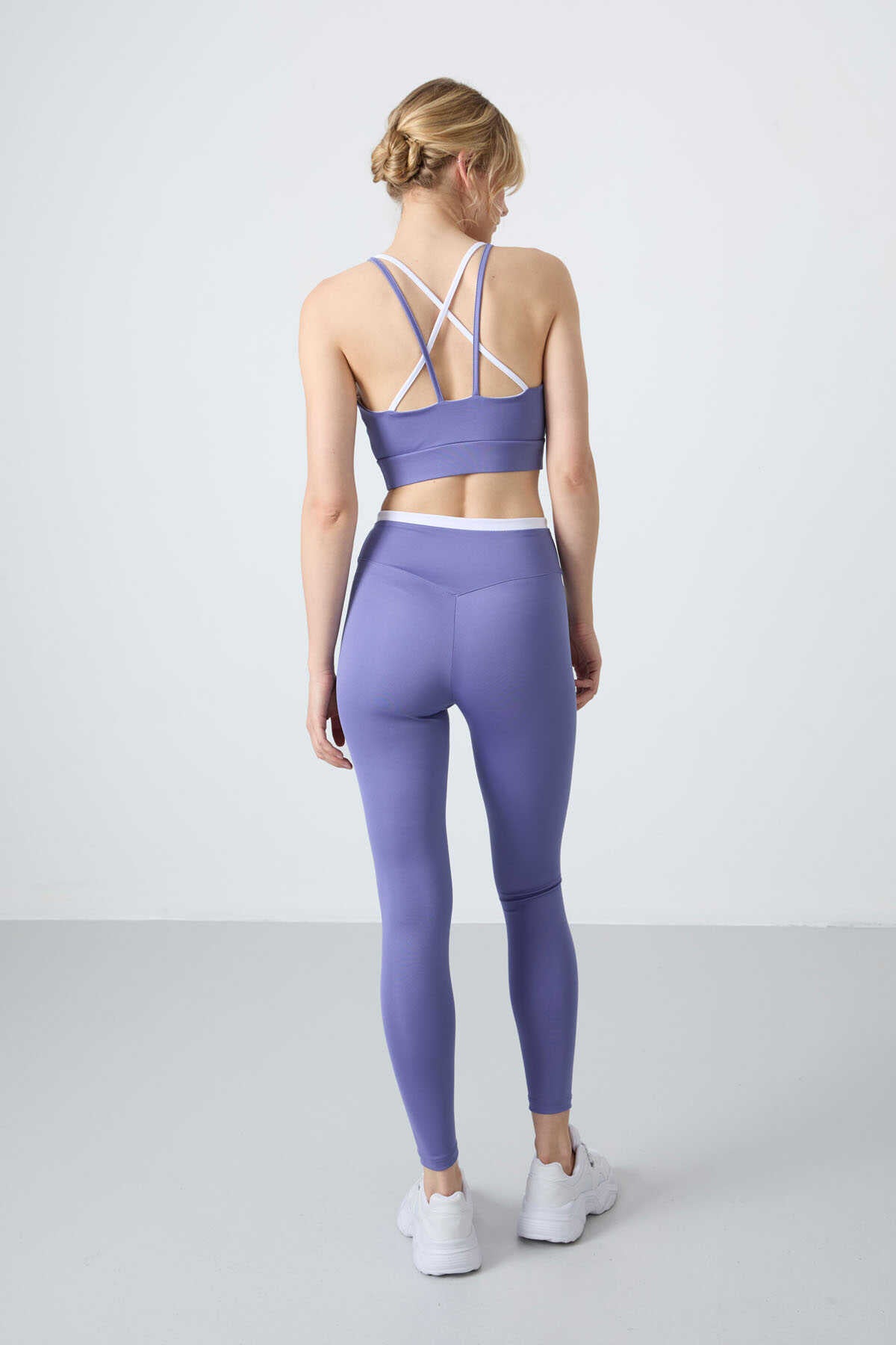 Tommylife Toptan Talie Inalta Fit Stramt Femeie Corset Pantalon Leggings Set 95333 Violet