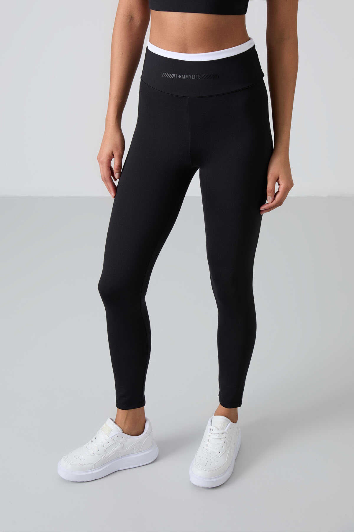 Tommylife Toptan Yüksek Bel Dar Paça Kadın Büstiyer Tayt Takım 95333 Siyah