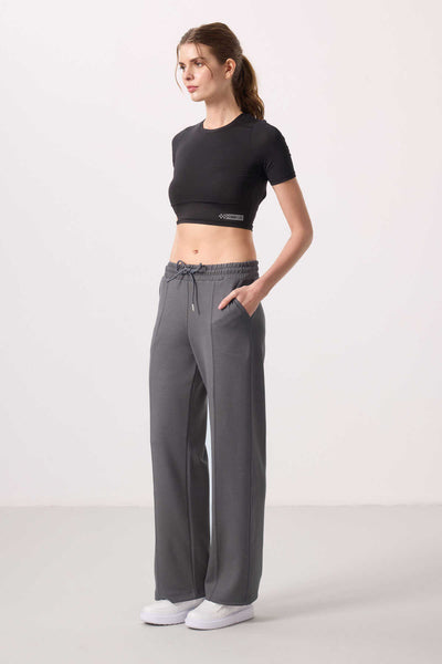 Pantaloni Palazzo Tommylife Wholesale pentru femei, cu textură moale, buzunare și cusături frontale - 94670 Gri închis