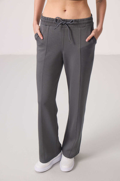 Pantaloni Palazzo Tommylife Wholesale pentru femei, cu textură moale, buzunare și cusături frontale - 94670 Gri închis