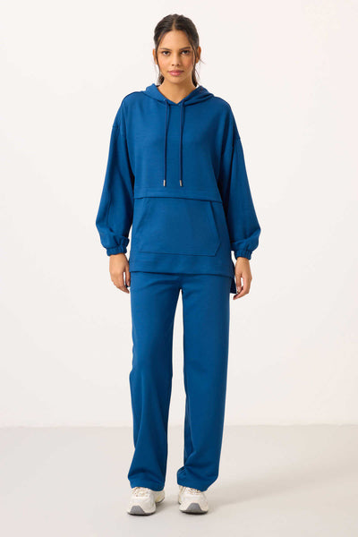 Tommylife Toptan Yumuşak Dokulu Kapüşonlu Oversize Kadın Eşofman Tunik Takım - 95348 Parlament