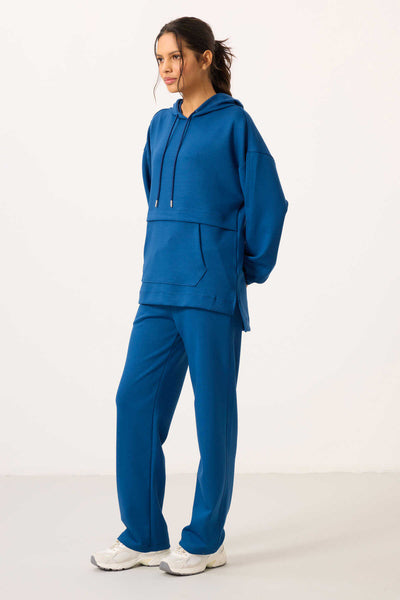Tommylife Toptan Yumuşak Dokulu Kapüşonlu Oversize Kadın Eşofman Tunik Takım - 95348 Parlament