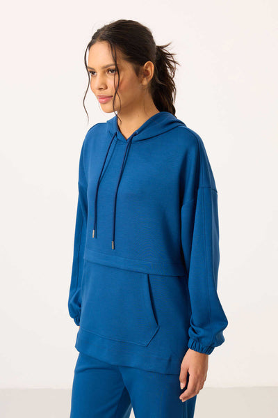 Tommylife Toptan Yumuşak Dokulu Kapüşonlu Oversize Kadın Eşofman Tunik Takım - 95348 Parlament
