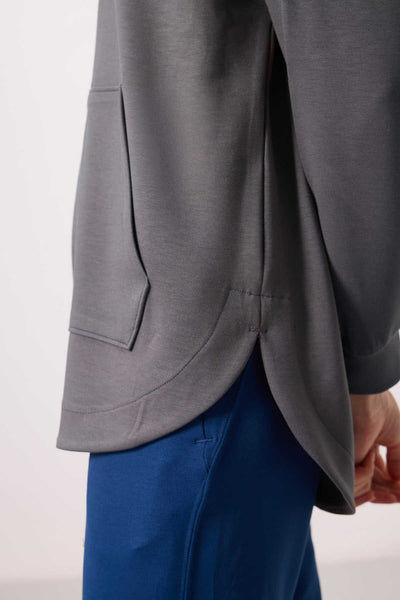 Tommylife Toptan Pufos Texturat Gluga Oversize Femeie Tunica Sweatshirt - 97302 Gri Inchis