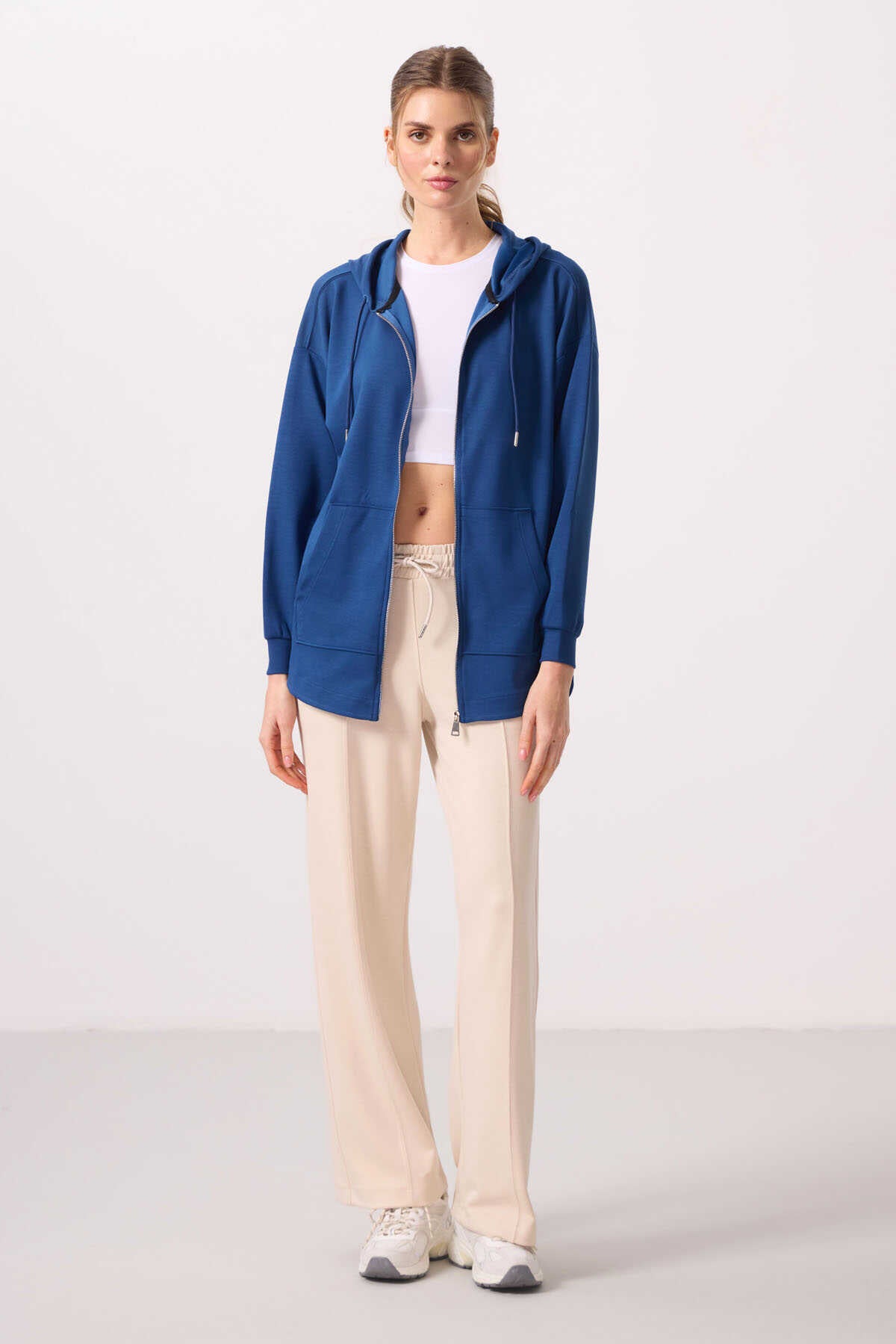 Tommylife Toptan Tunic Sweatshirt pentru femei, pluș cu glugă, oversized - 97302 Parlament