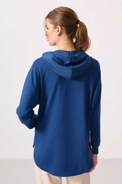 Tommylife Toptan Tunic Sweatshirt pentru femei, pluș cu glugă, oversized - 97302 Parlament