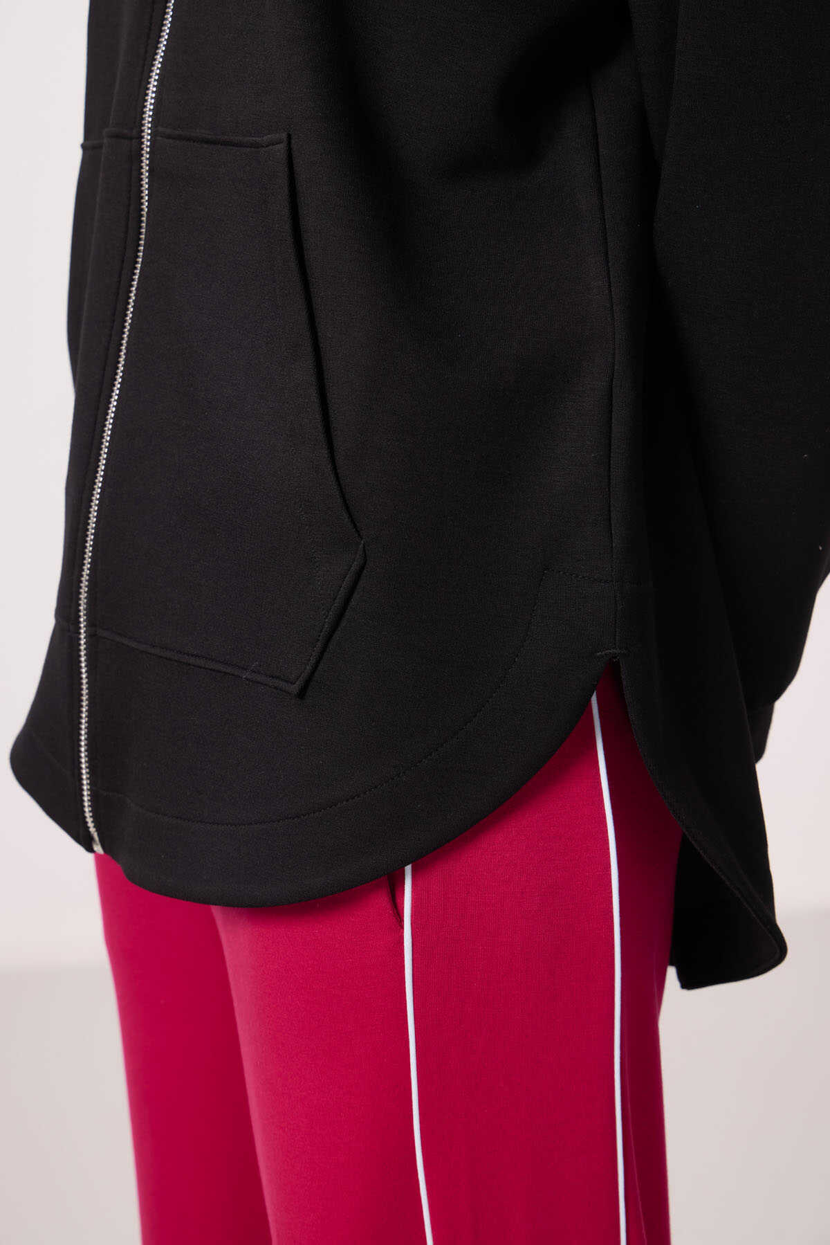 Tommylife Toptan Pufos Texturat Gluga Oversize Femeie Tunica Sweatshirt - 97302 Negru