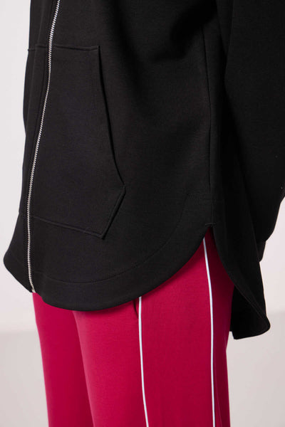 Tommylife Toptan Pufos Texturat Gluga Oversize Femeie Tunica Sweatshirt - 97302 Negru