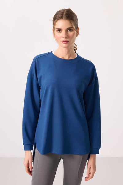 Tommylife Toptan Yumuşak Dokulu O Yaka Rahat Form Kadın Tunik Sweatshirt - 97305 Parlament