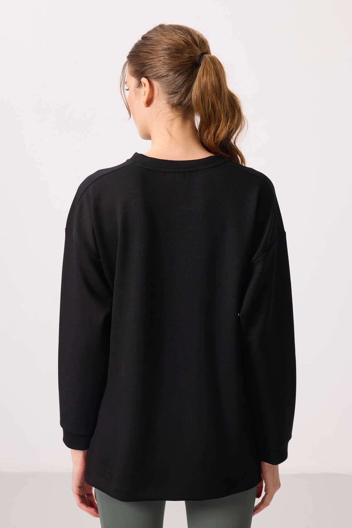 Tommylife Toptan Yumuşak Dokulu O Yaka Rahat Form Kadın Tunik Sweatshirt - 97305 Siyah
