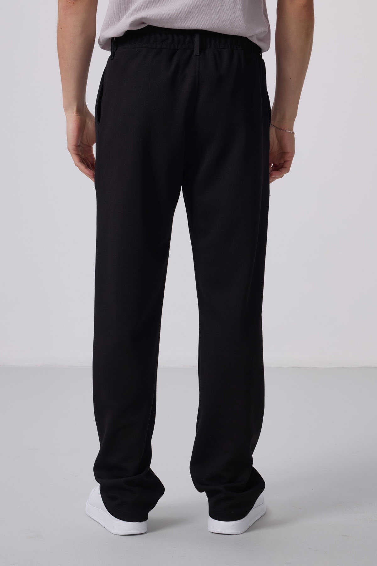 Tommylife Toptan Pantaloni Palazzo pentru bărbați, texturați, fit comod - 82163 Negru