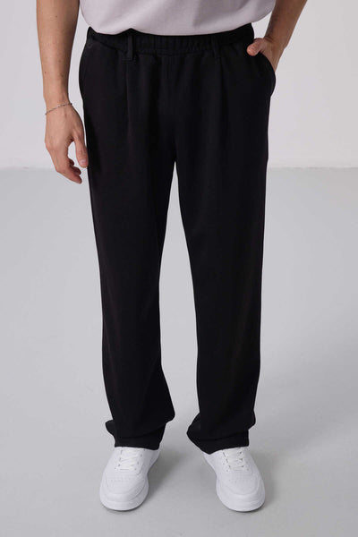 Tommylife Toptan Pantaloni Palazzo pentru bărbați, texturați, fit comod - 82163 Negru