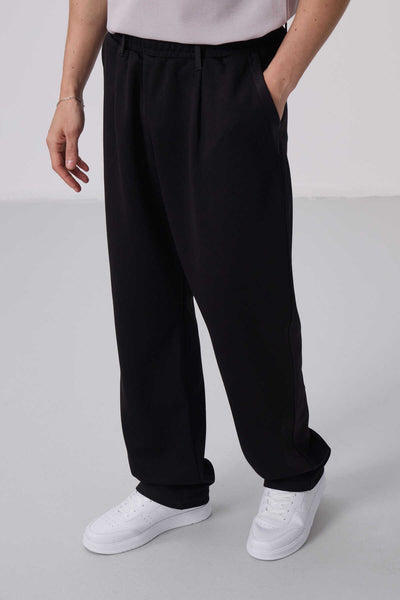 Tommylife Toptan Pantaloni Palazzo pentru bărbați, texturați, fit comod - 82163 Negru