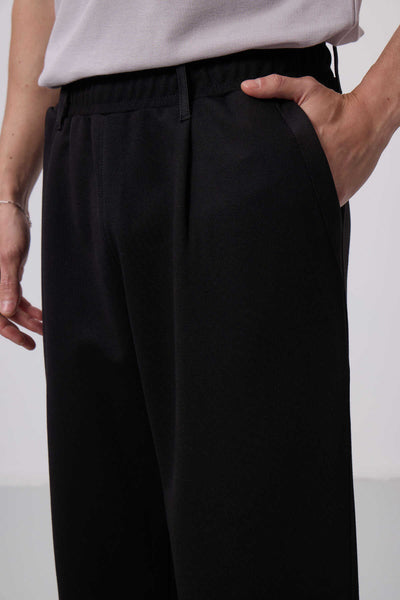 Tommylife Toptan Pantaloni Palazzo pentru bărbați, texturați, fit comod - 82163 Negru