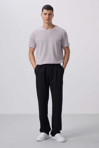 Tommylife Toptan Pantaloni Palazzo pentru bărbați, texturați, fit comod - 82163 Negru