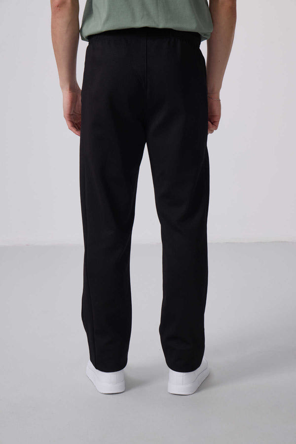Tommylife Toptan Yüzeyi Dokulu Standart Fit Palazzo Erkek Pantolon 82171 Siyah