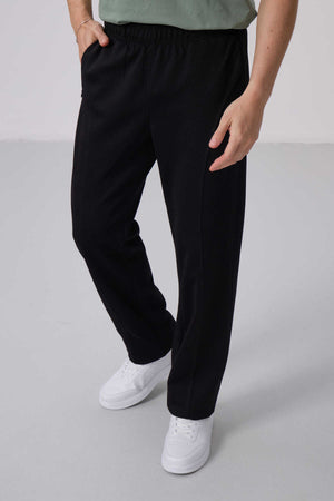 Tommylife Toptan Yüzeyi Dokulu Standart Fit Palazzo Erkek Pantolon 82171 Siyah