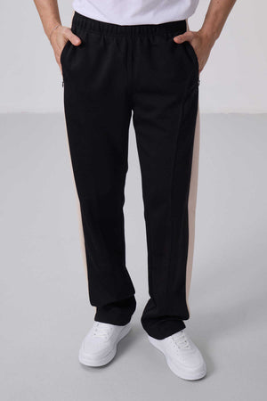 Tommylife Toptan Yüzeyi Dokulu Standart Fit Palazzo Erkek Pantolon 82171 Siyah Bej