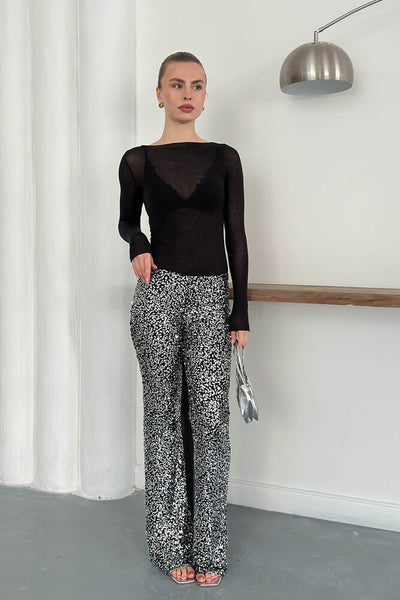 Topshow | Pantaloni cu paiete - Argintiu | D2936