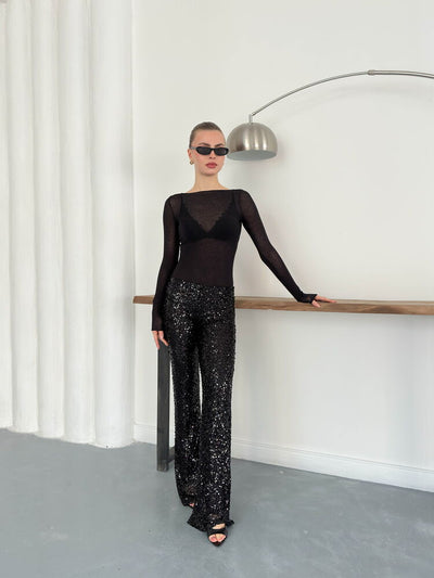 Topshow | Sequin Trousers - Black | D2936