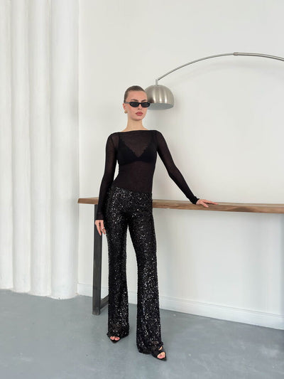 Topshow | Sequin Trousers - Black | D2936