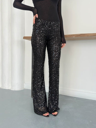 Topshow | Sequin Trousers - Black | D2936
