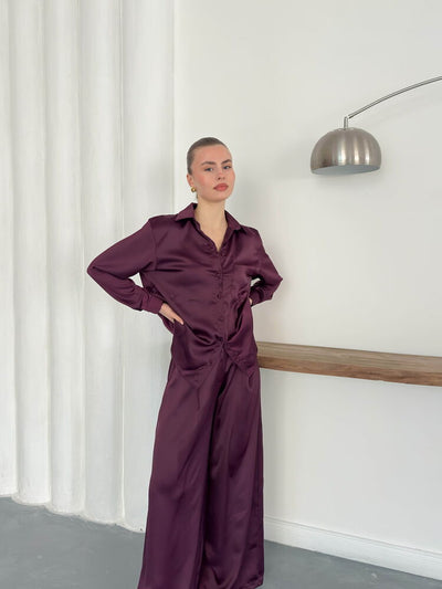 Topshow | Satin Shirt - Plum | F2062