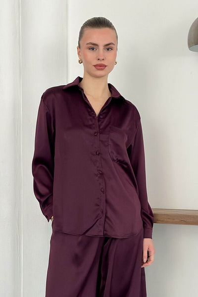Topshow | Satin Shirt - Plum | F2062