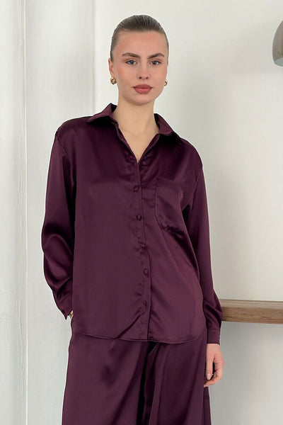 Topshow | Satin Shirt - Plum | F2062