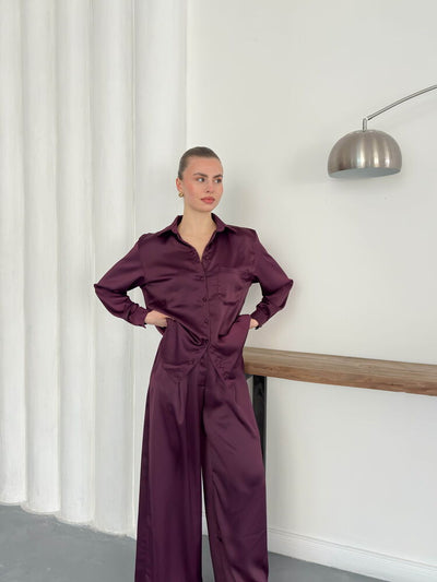 Topshow | Satin Shirt - Plum | F2062