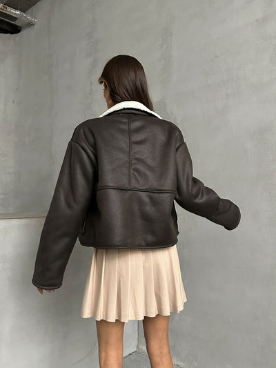 Wholesale Nubuck Collar Fur Coat - Anthracite Cream