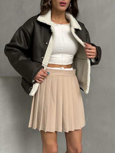 Wholesale Nubuck Collar Fur Coat - Anthracite Cream