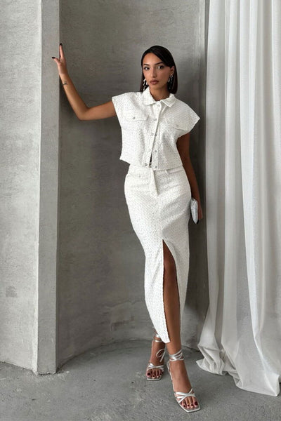 Sequin Denim Wholesale Skirt - White Dsn 1