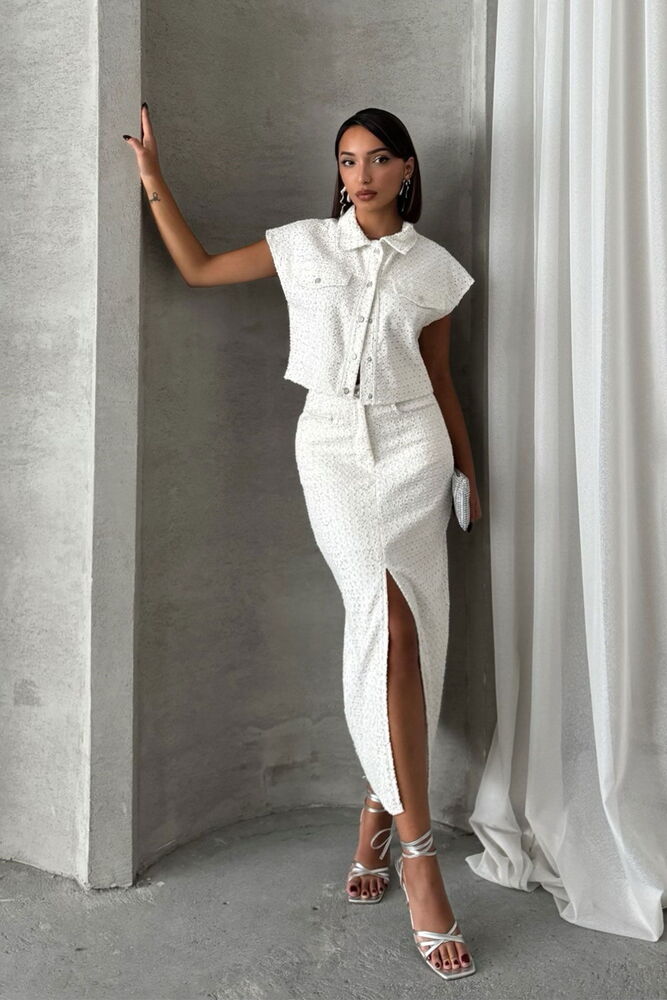 Sequin Denim Wholesale Skirt - White Dsn 1