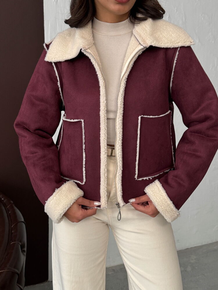 Topshow Topshow Bordo Süet Peluş Toptan Mont | F1856