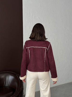 Topshow Topshow Bordo Süet Peluş Toptan Mont | F1856