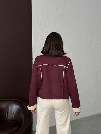 Topshow Topshow Bordo Süet Peluş Toptan Mont | F1856