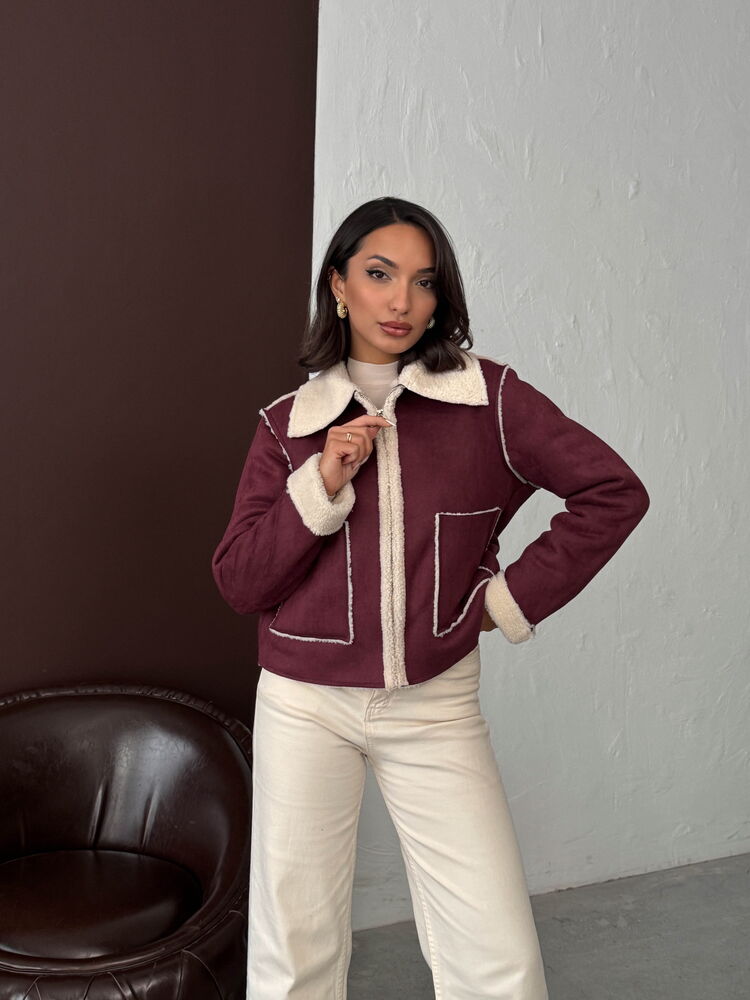Topshow Topshow Bordo Süet Peluş Toptan Mont | F1856