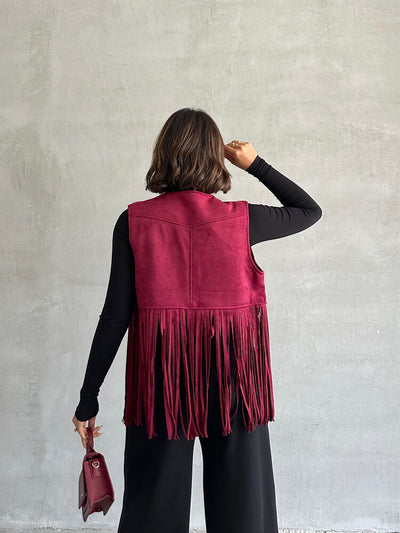 Vestă Topshow Burgundy cu ciucuri căzuți, en-gros | F1806