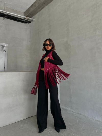 Vestă Topshow Burgundy cu ciucuri căzuți, en-gros | F1806