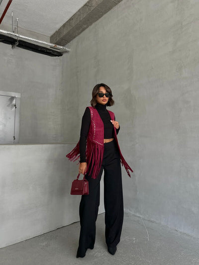 Vestă Topshow Burgundy cu ciucuri căzuți, en-gros | F1806