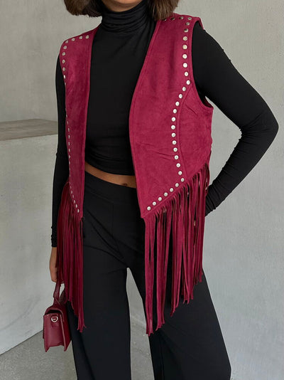 Vestă Topshow Burgundy cu ciucuri căzuți, en-gros | F1806