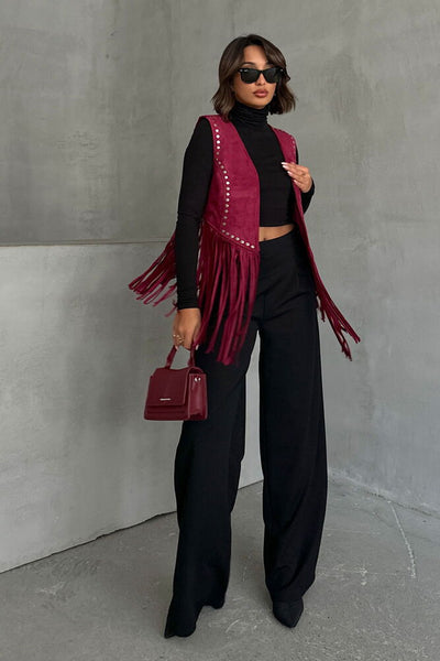 Vestă Topshow Burgundy cu ciucuri căzuți, en-gros | F1806