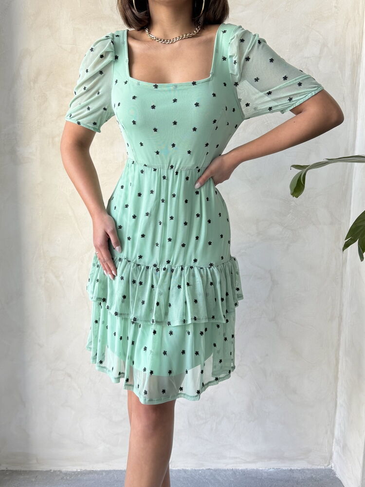 Rochie Topshow Çağla cu guler tip barcă, fustă florală, mânecă scurtă, en-gros