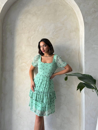 Rochie Topshow Çağla cu guler tip barcă, fustă florală, mânecă scurtă, en-gros