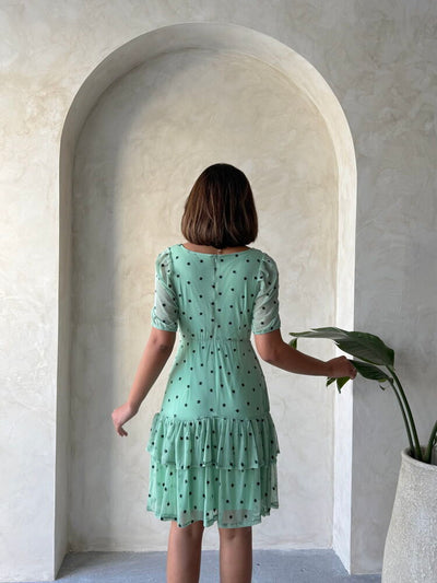 Rochie Topshow Çağla cu guler tip barcă, fustă florală, mânecă scurtă, en-gros